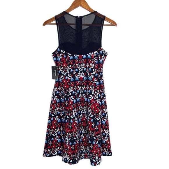 Guess Floral Print Sleeveless Mesh Neckline Dress - Picture 2 of 5